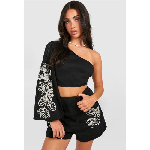 Petite" - Crop Top Asymétrique À Manches Bouffantes - 34 - boohoo - Modalova