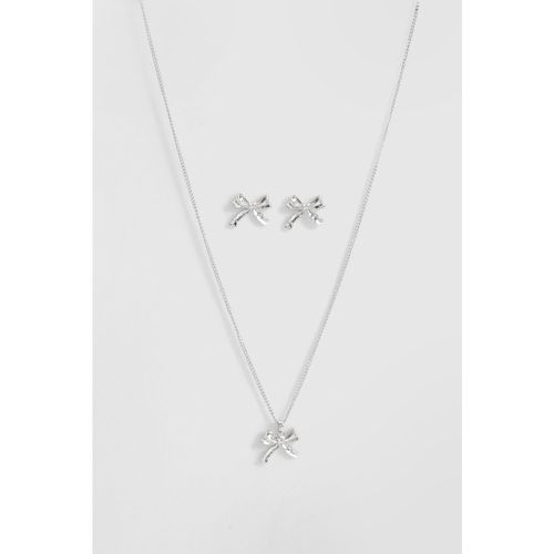 Mini Bow Detail Necklace & Earring Set - - boohoo - Modalova