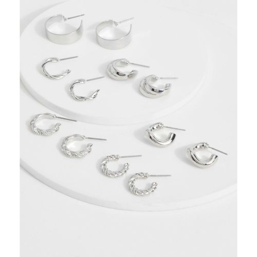 Silver 6 Pack Hoop Earrings - - boohoo - Modalova