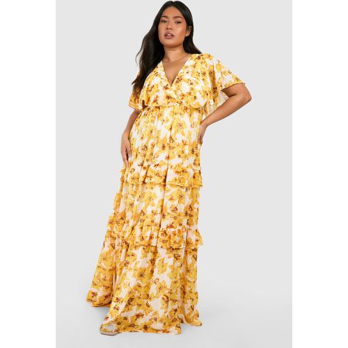 Grande Taille - Robe Longue À Manches Volantées Et Imprimé Fleuri - 46 - boohoo - Modalova