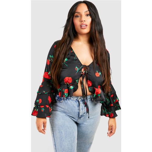 Grande Taille - Top Volanté À Imprimé Rose - 46 - boohoo - Modalova