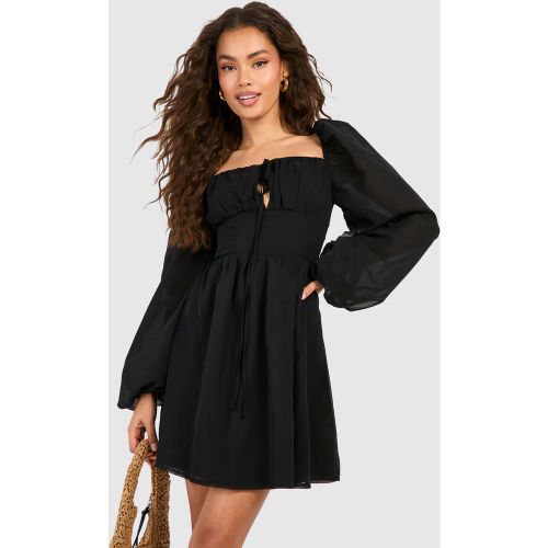 Robe Champêtre Courte En Mousseline De Soie À Manches Longues - 40 - boohoo - Modalova