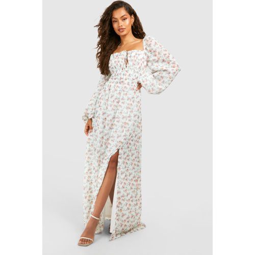 Robe Champêtre Longue En Mousseline De Soie À Imprimé Rose - 36 - boohoo - Modalova