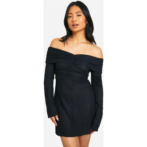 Petite" - Robe Courte Texturée À Col Bateau - 34 - boohoo - Modalova
