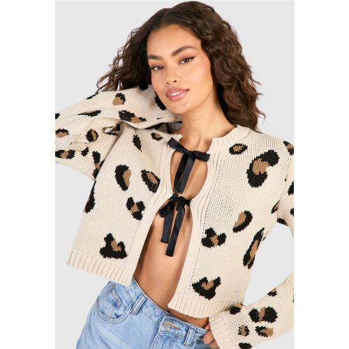 Cardigan À Nœud Et Imprimé Léopard - S - boohoo - Modalova
