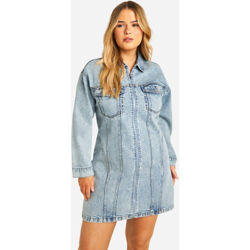 Grande Taille - Robe Droite Zippée En Jean - 44 - boohoo - Modalova