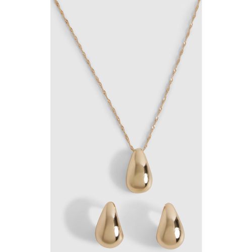 Ensemble Doré À Pendentif Chaîne Et Boucles D'Oreilles - One Size - boohoo - Modalova