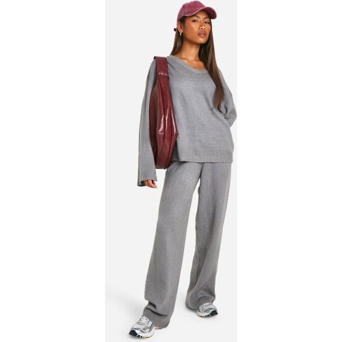 Ensemble En Maille Douce Avec Top À Col V Et Pantalon Large - S - boohoo - Modalova