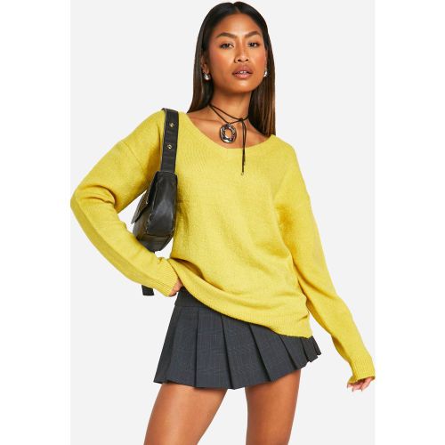 Pull Long À Col V En Maille Douce - S - boohoo - Modalova