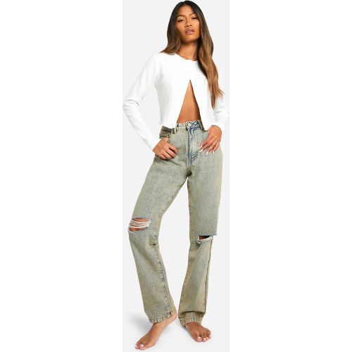 Jean Droit Basique Taille Haute Déchiré - 34 - boohoo - Modalova