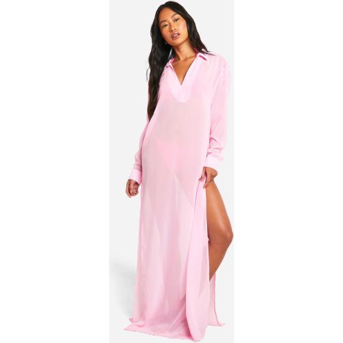 Tunique De Plage Long En Mousseline De Soie - M - boohoo - Modalova