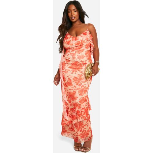 Grande Taille - Robe Longue À Volants Et Fleurs - 44 - boohoo - Modalova