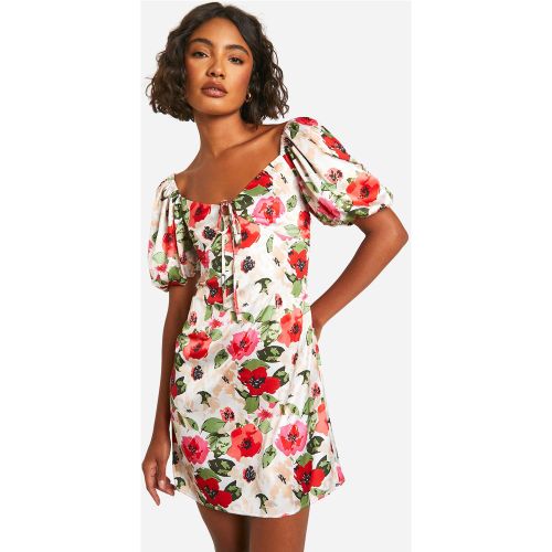 Tall" - Robe Courte Satinée Fleurie - 36 - boohoo - Modalova