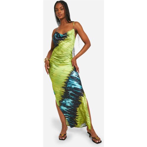 Tall" - Robe Longue Satinée À Col Bénitier Et Imprimé Abstrait - 36 - boohoo - Modalova