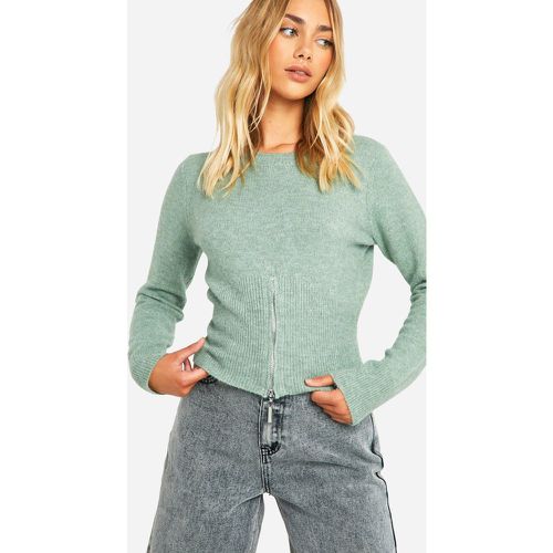 Pull Fin Zippé En Maille Douce - M - boohoo - Modalova