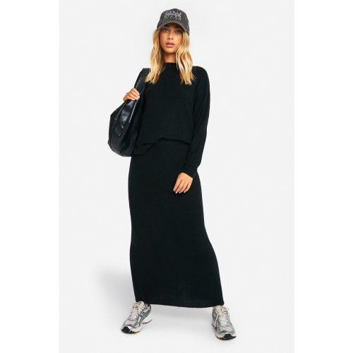 Ensemble En Maille Côtelée Avec Pull À Col Ras Du Cou Et Jupe Longue - S - boohoo - Modalova