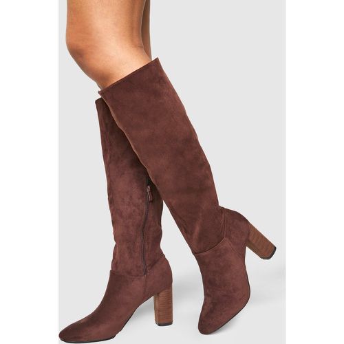 Bottes Hautes En Bois À Talon Carré - 38 - boohoo - Modalova