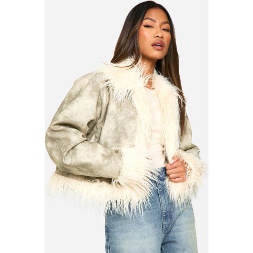 Veste En Simili À Bordures En Fausse Fourrure - 38 - boohoo - Modalova