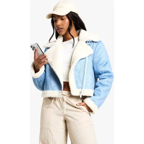 Veste Aviateur Courte En Jean - 44 - boohoo - Modalova