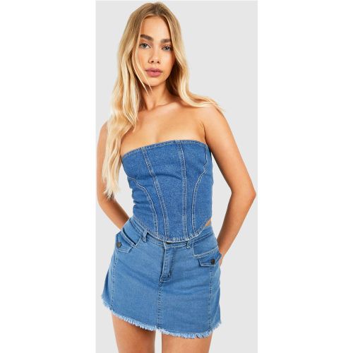 Jupe-Short En Jean Délavé À Coutures Apparentes - 34 - boohoo - Modalova