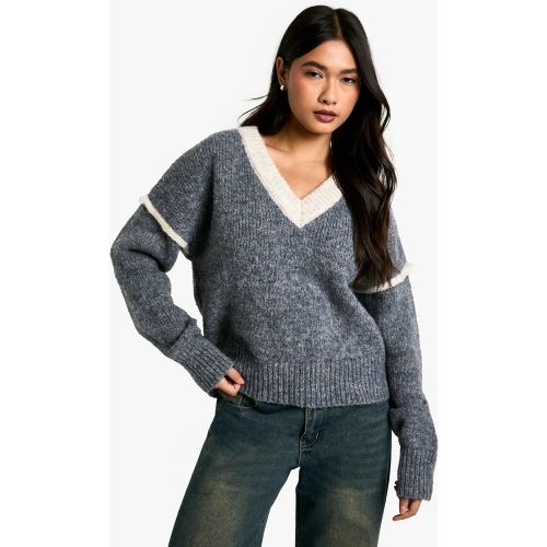 Pull En Maille Douce À Col V - L - boohoo - Modalova