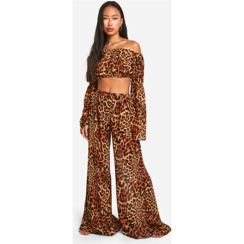 Pantalon De Plage Large À Imprimé Léopard - L - boohoo - Modalova