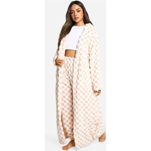 Robe De Chambre Longue En Polaire À Carreaux - L - boohoo - Modalova