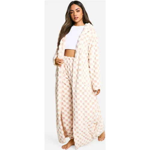 Robe De Chambre Longue En Polaire À Carreaux - M - boohoo - Modalova