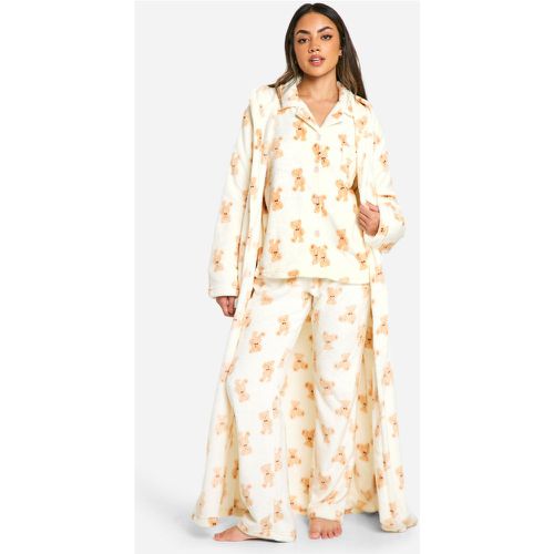 Robe De Chambre Longue En Polaire À Imprimé Ours - L - boohoo - Modalova