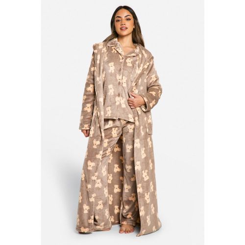 Robe De Chambre Longue En Polaire À Imprimé Ours - M - boohoo - Modalova