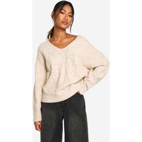 Pull Torsadé À Col V - Blanc Écru - L, Blanc Écru - boohoo - Modalova
