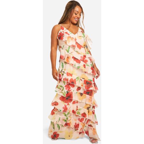 Grande Taille - Robe Longue Fleurie À Volants - 44 - boohoo - Modalova