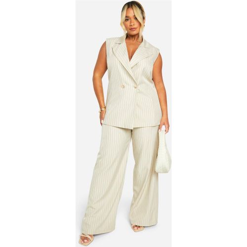 Grande Taille - Pantalon Large À Rayures Fines - Blanc Écru - 44, Blanc Écru - boohoo - Modalova