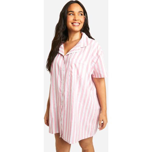 Grande Taille - Chemise De Nuit Rayée À Manches Courtes - 44 - boohoo - Modalova