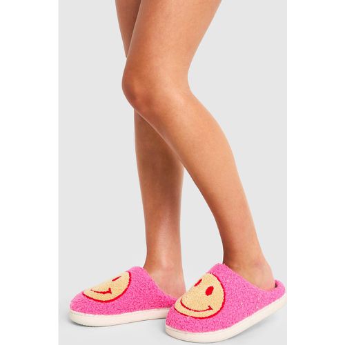 Chaussons En Polaire À Imprimé Smiley - M - boohoo - Modalova