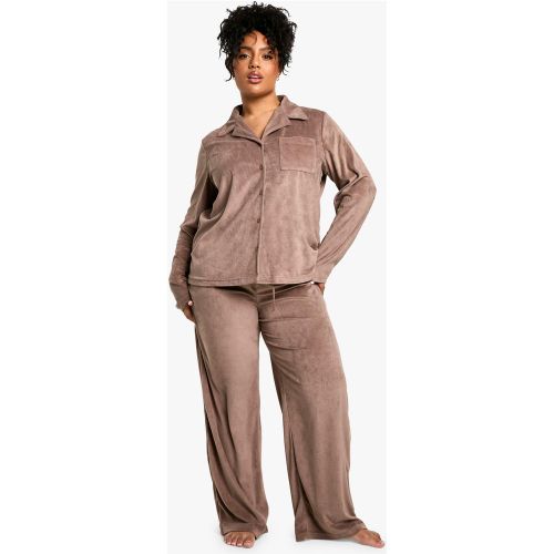 Grande Taille - Ensemble De Pyjama Boutonné En Velours - 48 - boohoo - Modalova