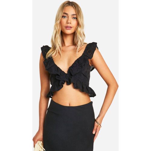 Crop Top Volanté En Broderie Anglaise - 38 - boohoo - Modalova
