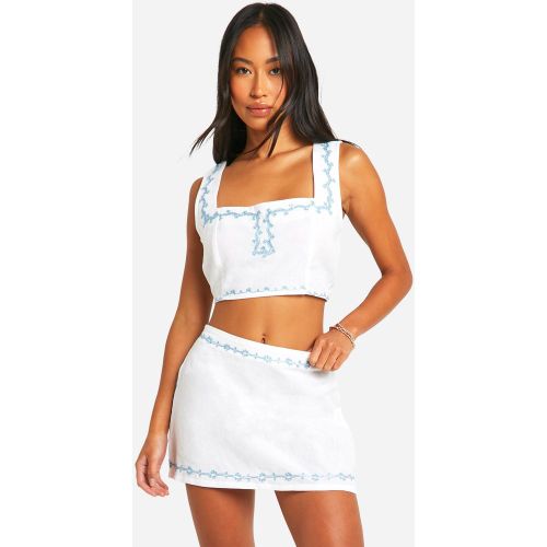 Ensemble À Broderie Avec Crop Top Et Mini-Jupe - 34 - boohoo - Modalova