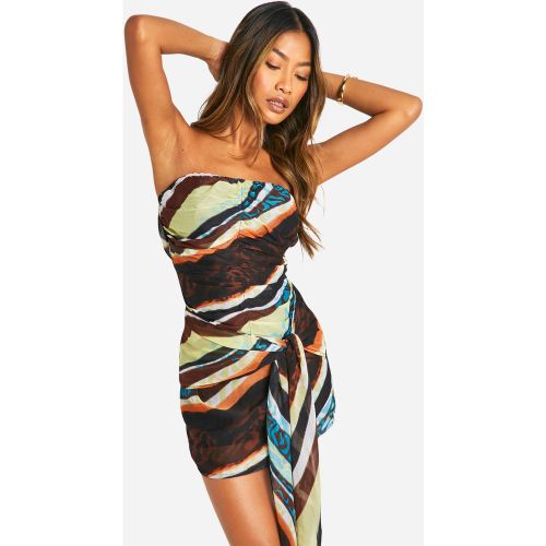 Robe Bustier Nouée En Mousseline De Soie À Imprimé Abstrait - 36 - boohoo - Modalova