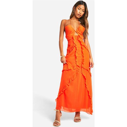 Robe Longue En Mousseline De Soie À Volants - 42 - boohoo - Modalova