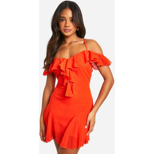 Robe Courte En Mousseline De Soie À Épaules Dénudées - 38 - boohoo - Modalova