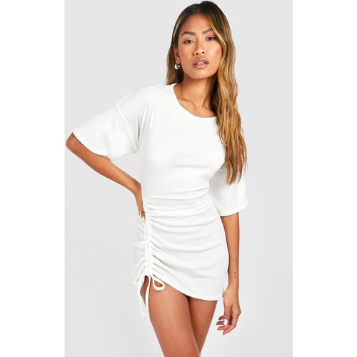 Robe T-Shirt Côtelée Froncée - Blanc Écru - 40, Blanc Écru - boohoo - Modalova