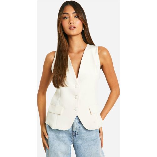 Blazer Long Slim Sans Manches - Blanc Écru - 36, Blanc Écru - boohoo - Modalova