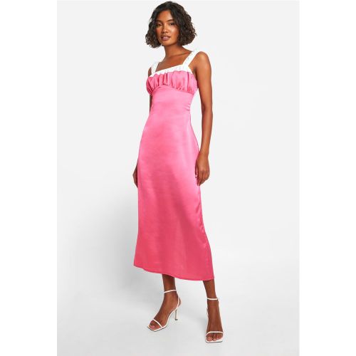 Tall" - Robe Mi-Longue Satinée À Détails Contrastants - 38 - boohoo - Modalova