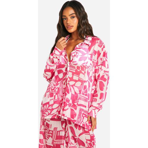 Chemise De Plage Texturée À Imprimé Abstrait - M - boohoo - Modalova