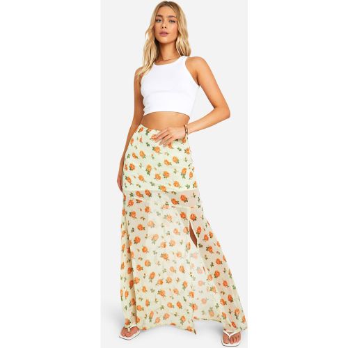 Jupe Longue Fleurie En Mousseline De Soie - 34 - boohoo - Modalova