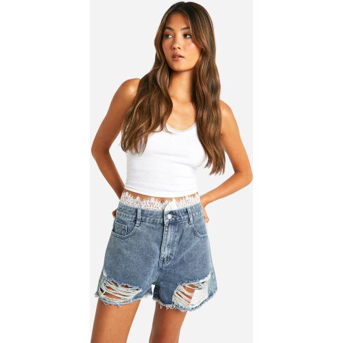 Short En Jean À Bordure En Dentelle - 34 - boohoo - Modalova