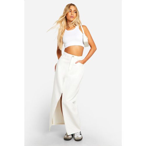 Ecru Denim Split Front Maxi Skirt - Blanc Écru - 10, Blanc Écru - boohoo - Modalova