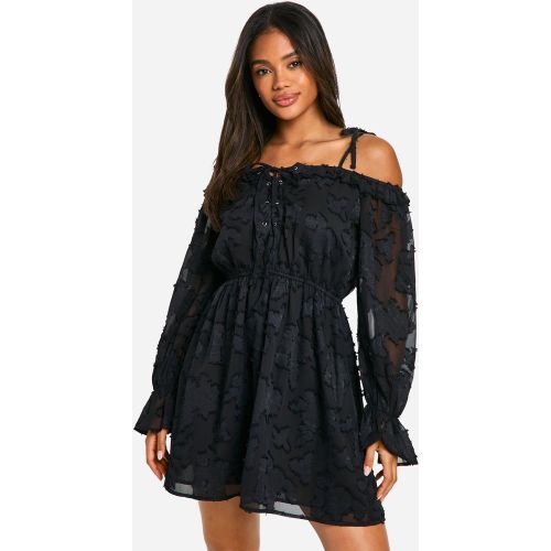 Robe Courte Fleurie À Lacets - 40 - boohoo - Modalova