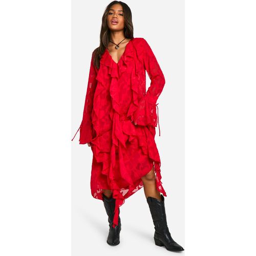 Robe Mi-Longue Fleurie À Volants - 40 - boohoo - Modalova